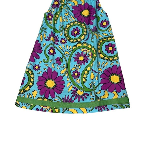 Hanna Andersson Dress Kids 6/7 Blue Purple Green Ribbon Trim Flowers - Picture 4 of 11